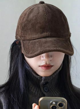 韩系灯芯绒保暖宽檐假发一体棒球