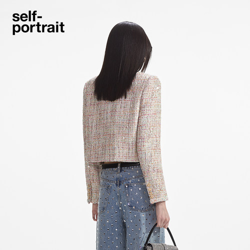 self-portrait 秋冬经典粉白混色重要场合花呢女装小香风外套上衣 - 图0