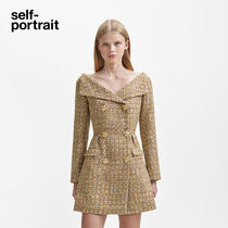 self-portrait 2023 autumn winter golden temperament elegant dew shoulder cashew long sleeve short skirt with dress