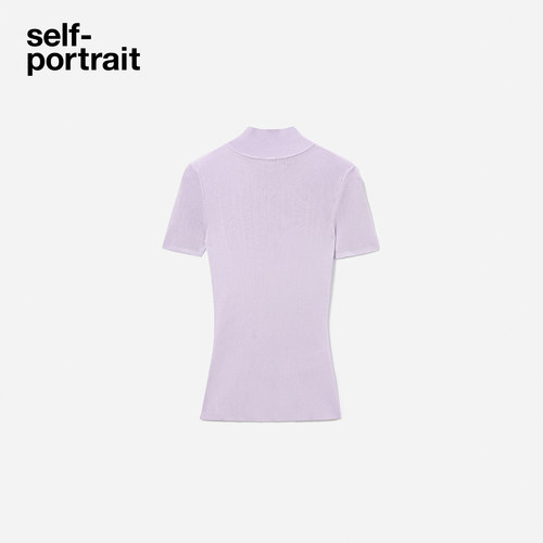 self-portrait 2025早秋新款丁香紫修身短袖半高领打底上衣 - 图3