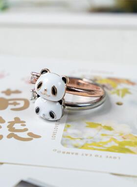 创意熊猫旋转金色戒指指环流行时尚女士手饰品成都文创纪念品
