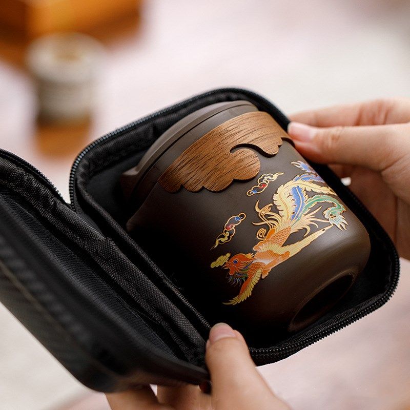 龙凤呈祥变色紫砂壶原矿紫泥带茶滤茶杯大容量便携泡茶壶旅行茶具,淘宝优惠券,粉丝福利购,淘宝优惠卷