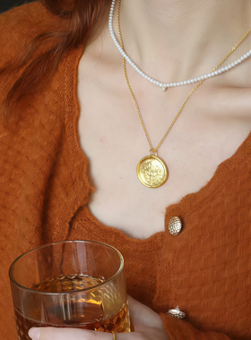 水贝黄金包银黄财神吊坠招财纳福吉言实心圆盘男女款送情侣生日礼