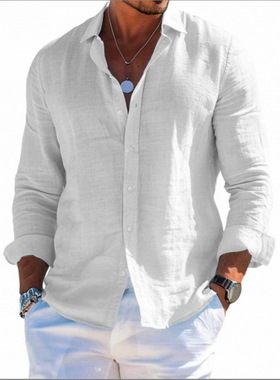 Men's cotton and linen beach short sleeved shirt沙滩短袖衬衫