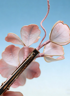花柔  温温柔柔的粉~掐丝绒花夹子非遗手工绒花发夹边夹头饰发饰