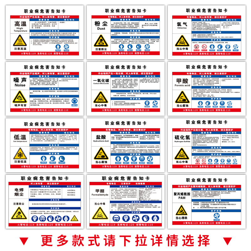 粉尘职业病危害告知牌卡卫生安全周知危险废物化学品工厂车间噪声噪音有害油漆硫酸盐酸标识提示警示标志定制 - 图3