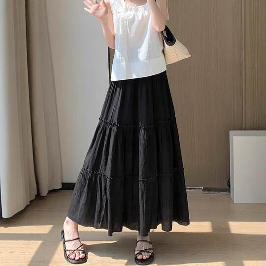 白色半身裙女夏2025新款高腰显瘦a字中长款春秋蓬蓬裙芭蕾蛋糕裙