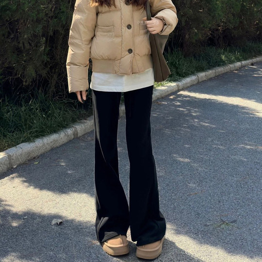 黑色马蹄裤女秋冬加绒2025新款高腰显瘦修身微喇叭裤小个子休闲裤