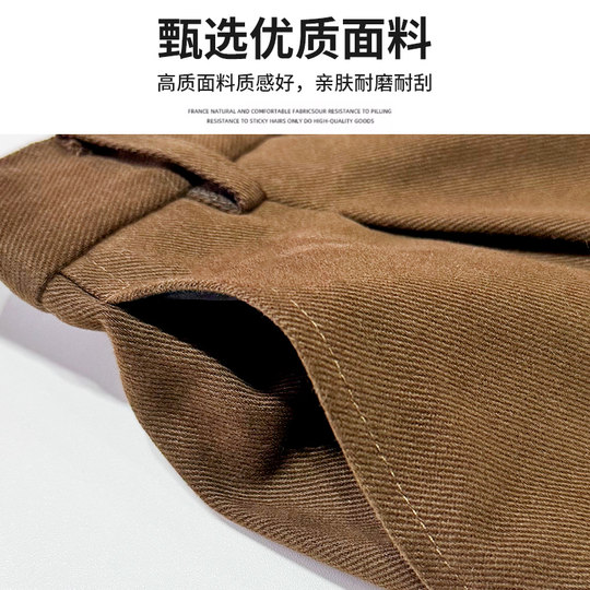 Brown cuffed plaid wide leg pants for women, versatile straight pants