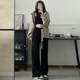 Gray wide leg pants for women in spring, autumn and winter with high waist and slimming