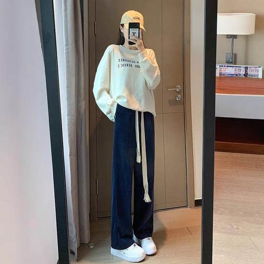 Drawstring gray sweatpants, loose, lazy and velvet