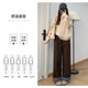 Brown cuffed plaid wide leg pants for women, versatile straight pants