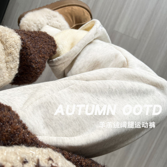 Gray lamb velvet sweatpants for women in autumn and winter