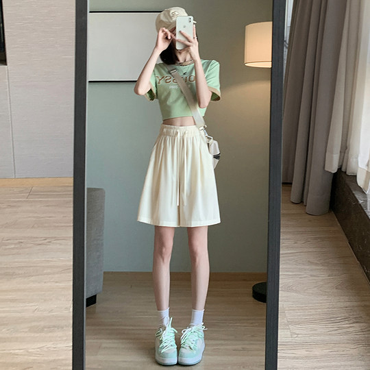 灰色天丝牛仔短裤女夏薄款高腰宽松显瘦学生百搭阔腿五分休闲中裤