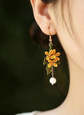 原创手工缠花桂花耳饰女新中式2026巨好看耳环国风少女古风配饰