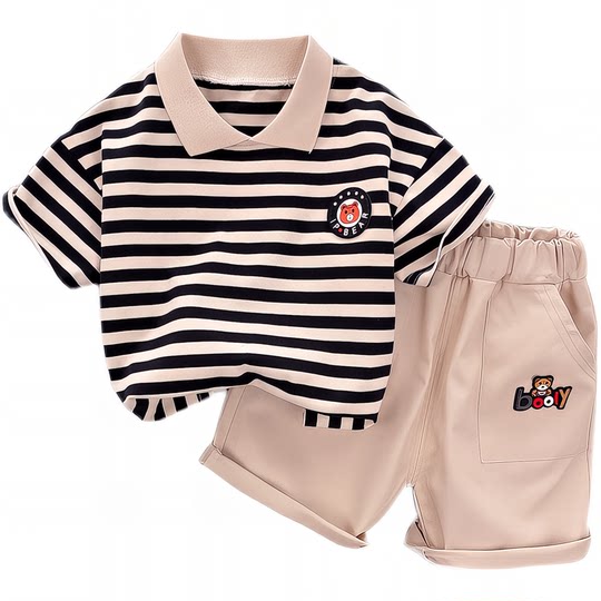 
Summer striped short-sleeved two-piece children's clothing baby boy summer boy suit set 2025 new children's clothing foreign