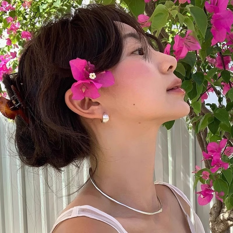 韩国博主fever同款贝壳纹耳环女极简素圈百搭耳扣小众设计感耳饰 - 图1