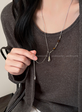 轻奢小众金色虎眼石水滴长款项链