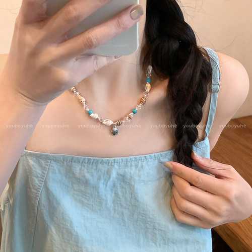 海洋公主~海边度假风海螺串珠项链女轻奢小众设计贝壳锁骨链配饰 - 图1