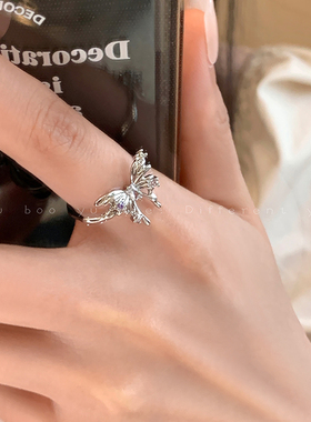 甜酷液态蝴蝶开口戒指镂空指环