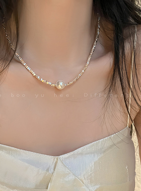 珍珠项链不规则碎银子女锁骨链