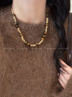 复古美拉德虎眼石长款叠戴项链女