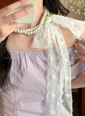 夏日海边度假风双层珍珠蕾丝项链