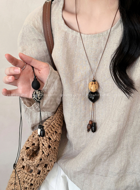 新中式植物果壳爱心串珠长款项链