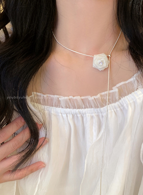 超仙网纱玫瑰花朵抽拉高级感项链