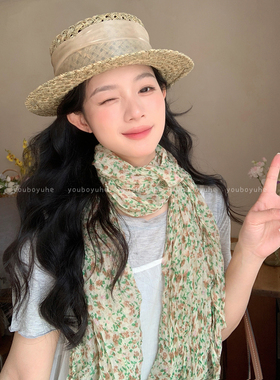 复古文艺碎花长条高级感系脖丝巾