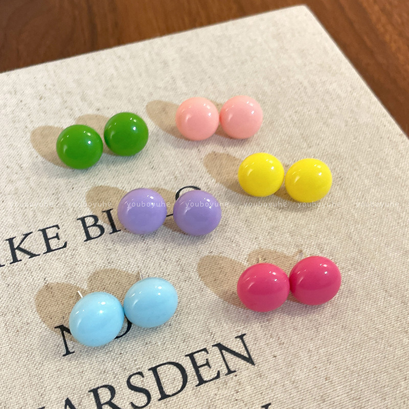 多巴胺夏季韩版彩色馒头耳钉女糖果系圆形球耳环甜美少女百搭耳饰