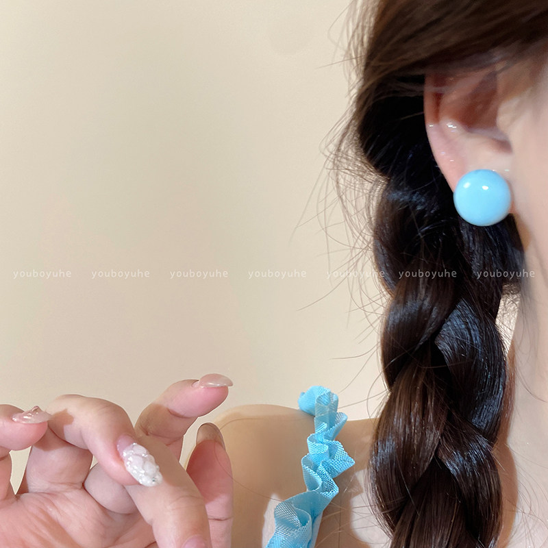 多巴胺夏季韩版彩色馒头耳钉女糖果系圆形球耳环甜美少女百搭耳饰