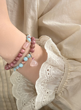 新中式平安扣寿山石串珠手链女2025新款叠戴红纹石手串蝴蝶结手饰