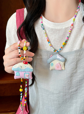 多巴胺手工串珠布艺小房子项链女