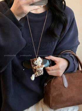 美拉德豹纹猫咪墨镜夹挂脖配饰女