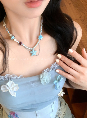 夏日度假海星米珠项链锁骨链配饰