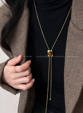 方形虎眼石可调节轻奢高级感项链