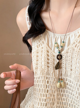 新中式复古陶瓷串珠项链毛衣链女