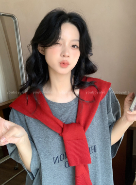 安克拉红纯色针织披肩外搭小坎肩