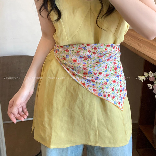 复古港风花朵丝巾女高级感时尚高档装饰头巾独特小众设计系腰配饰 - 图3