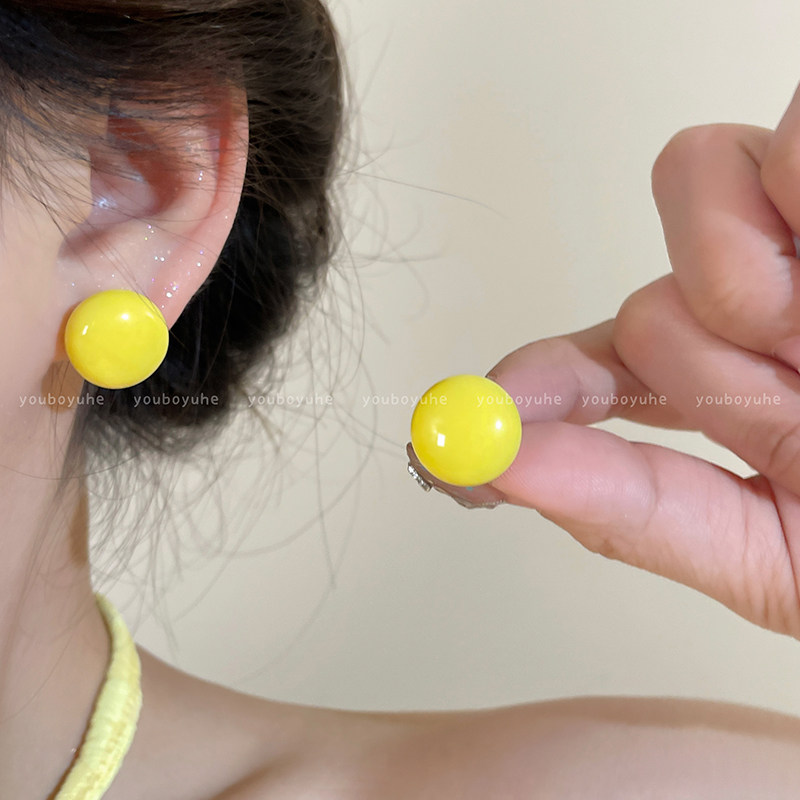 多巴胺夏季韩版彩色馒头耳钉女糖果系圆形球耳环甜美少女百搭耳饰