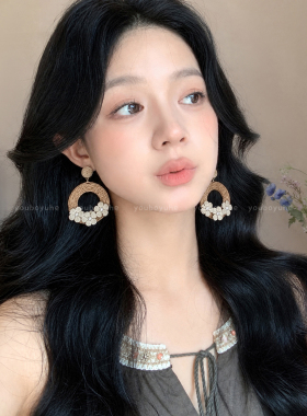 波西米亚风藤编花朵独特漂亮耳环