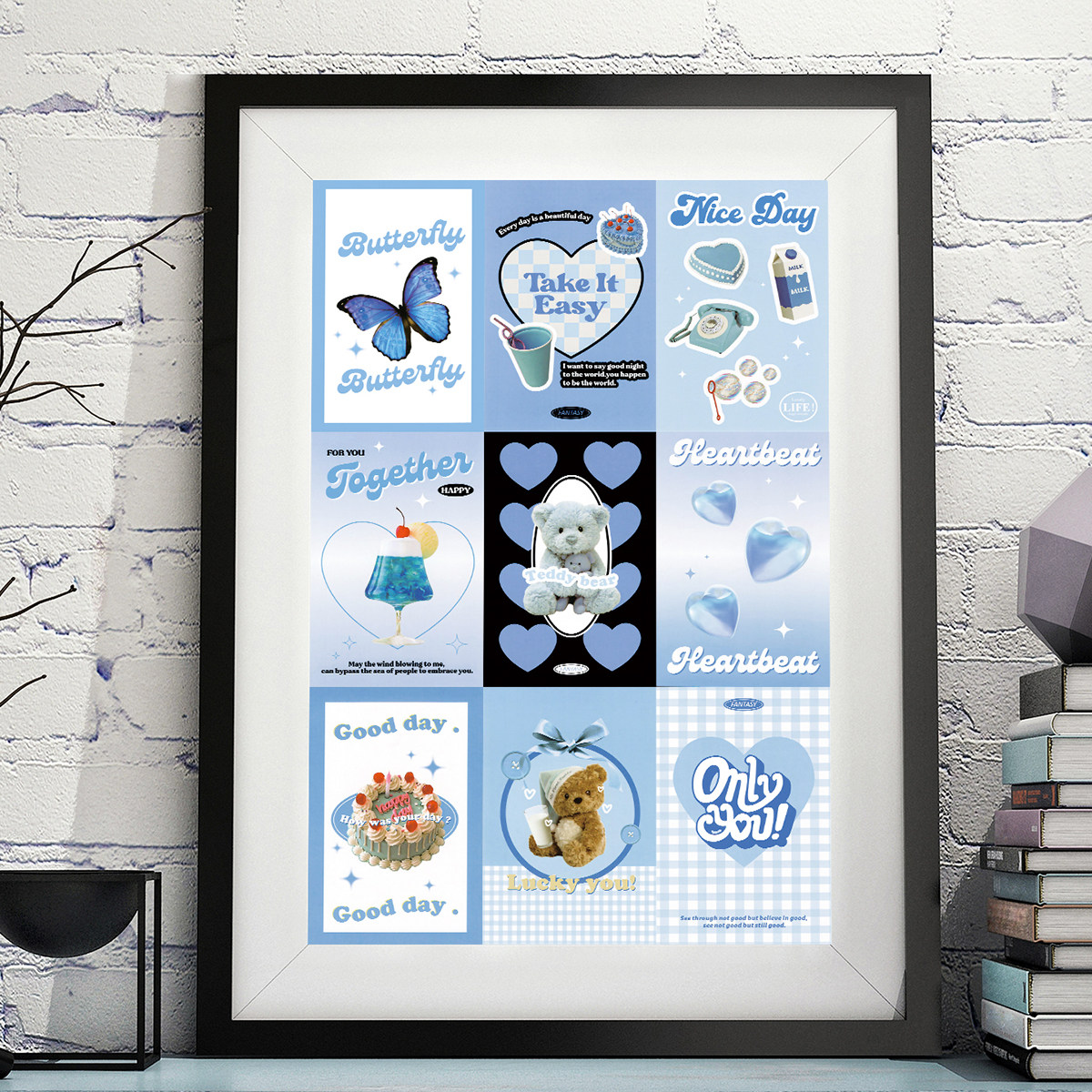 ins风海报墙贴蓝色卡片氛围感遮丑房间背景装饰神器改造好物墙饰,淘宝优惠券,粉丝福利购,淘宝优惠卷