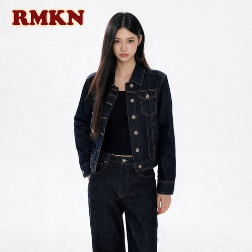 RMKN美式复古解构质感牛仔外套秋季辣妹修身显瘦简约百搭短款夹克 - 图2
