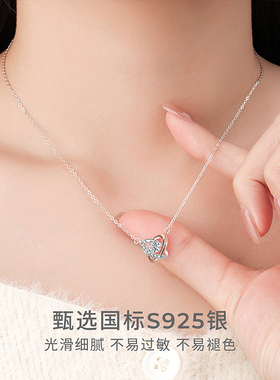 S925银项链镂空锆石吊坠锁骨链