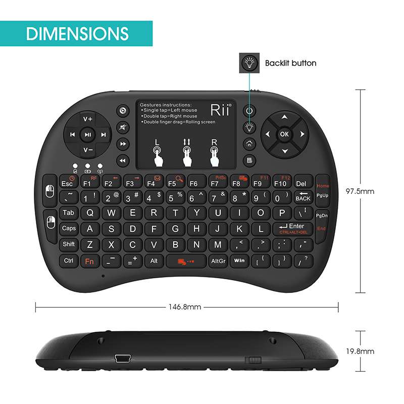 Rii mini i8+无线背光蓝牙键盘遥控电视安卓平板手机游戏鼠标套装-图0