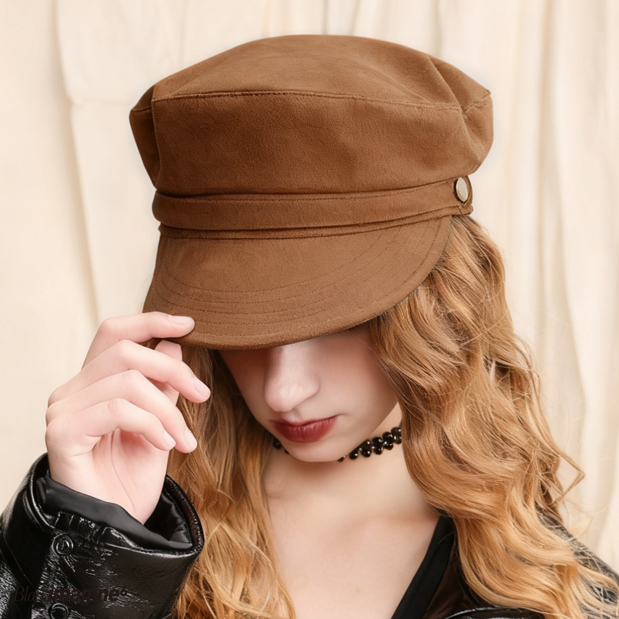 black imagine6｜时髦百搭麂皮绒贝雷帽骑士帽秋冬保暖防风 - 图1