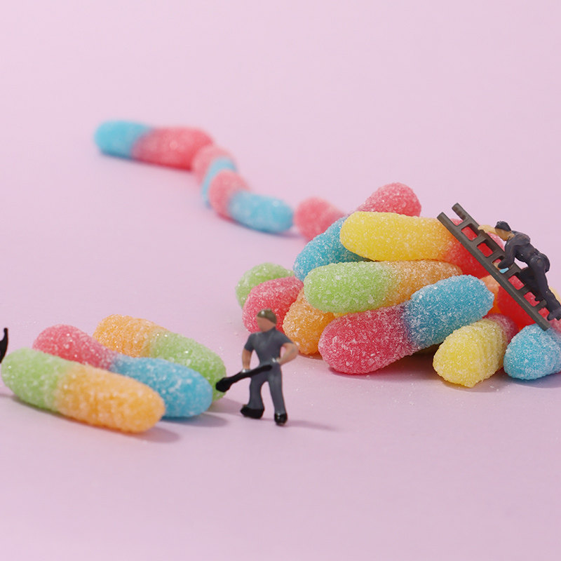 酸砂彩虫软糖毛毛虫小熊酸桃心橡皮糖q弹果味糖零食明星同款60g装,淘宝优惠券,粉丝福利购,淘宝优惠卷