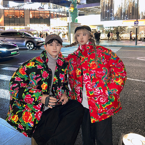 东北大花棉袄男国潮牡丹花棉服冬季加厚网红抖音同款农村喜庆棉衣 - 图3