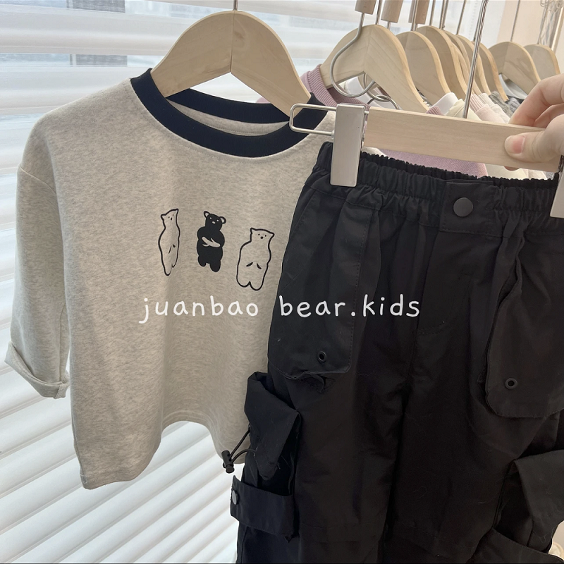 儿童卡通小熊印花长袖t恤秋季新款韩系洋气男女宝宝纯棉内搭上衣,淘宝优惠券,粉丝福利购,淘宝优惠卷